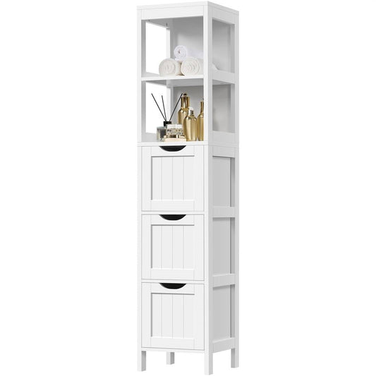 Mueble de Baño Tipo Torre con 3 Cajones y 2 Estantes en Acabado de Madera Blanca
