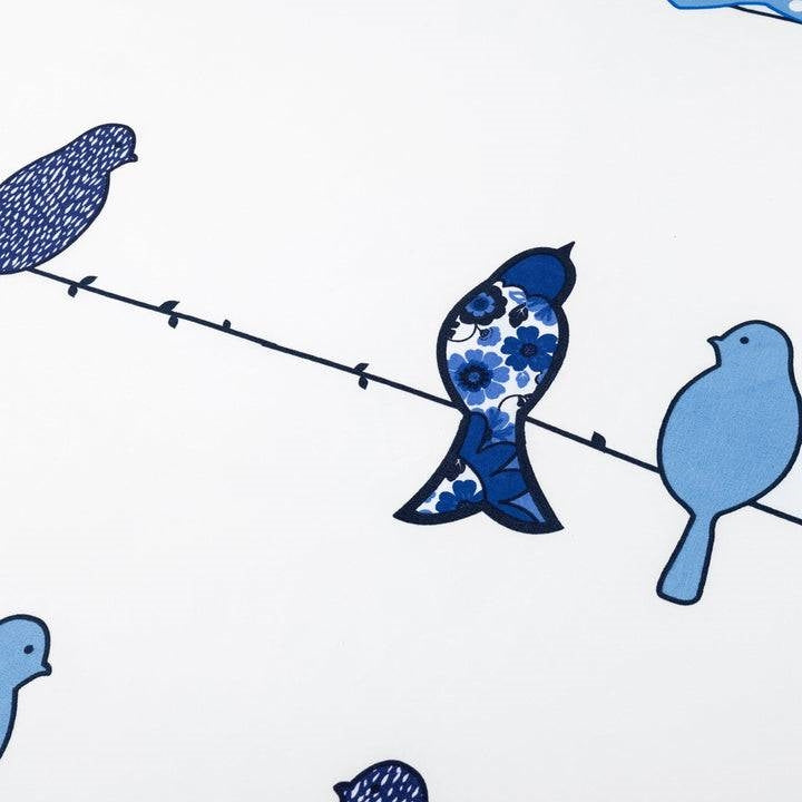 Juego de sábanas de 6 piezas de poliéster suave con diseño floral de pájaros en alambre, color azul y blanco, tamaño completo