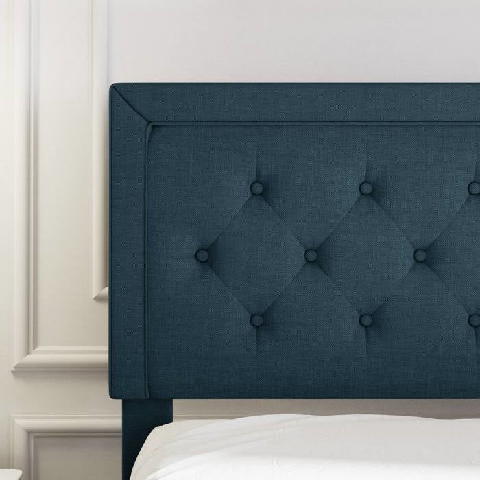 Base de cama con plataforma de altura ajustable tamaño matrimonial con cabecero tapizado azul