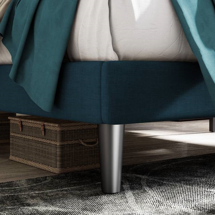 Base de cama con plataforma de altura ajustable tamaño matrimonial con cabecero tapizado azul