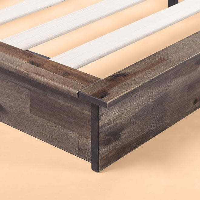 Estructura de cama de plataforma baja de madera estilo rústico industrial de tamaño completo