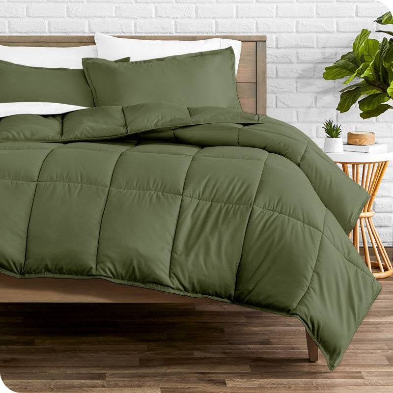 Juego de edredón alternativo de plumas extrasuave tamaño matrimonial/doble en verde oliva