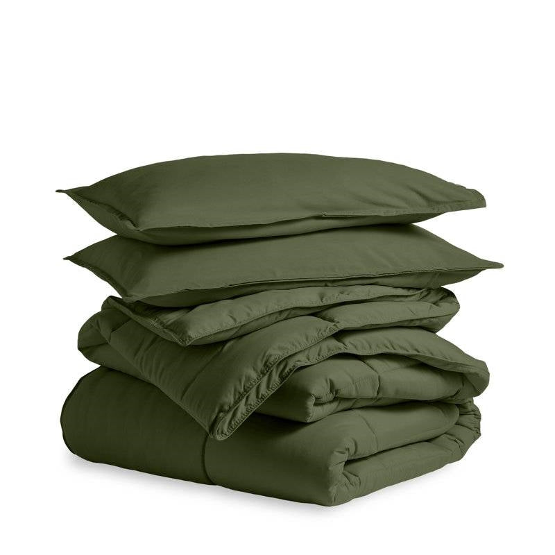 Juego de edredón alternativo de plumas extrasuave tamaño matrimonial/doble en verde oliva