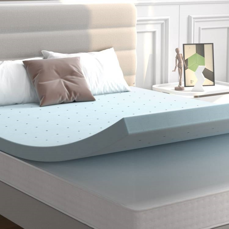 Colchón con cubierta de espuma viscoelástica de gel suave de 10 cm de grosor tamaño estándar en azul claro