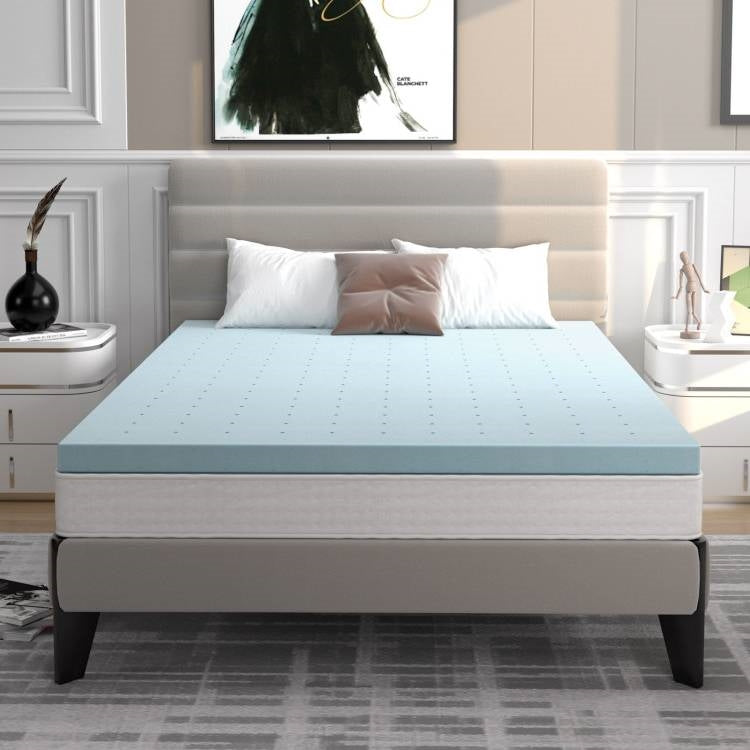 Colchón con cubierta de espuma viscoelástica de gel suave de 10 cm de grosor tamaño estándar en azul claro