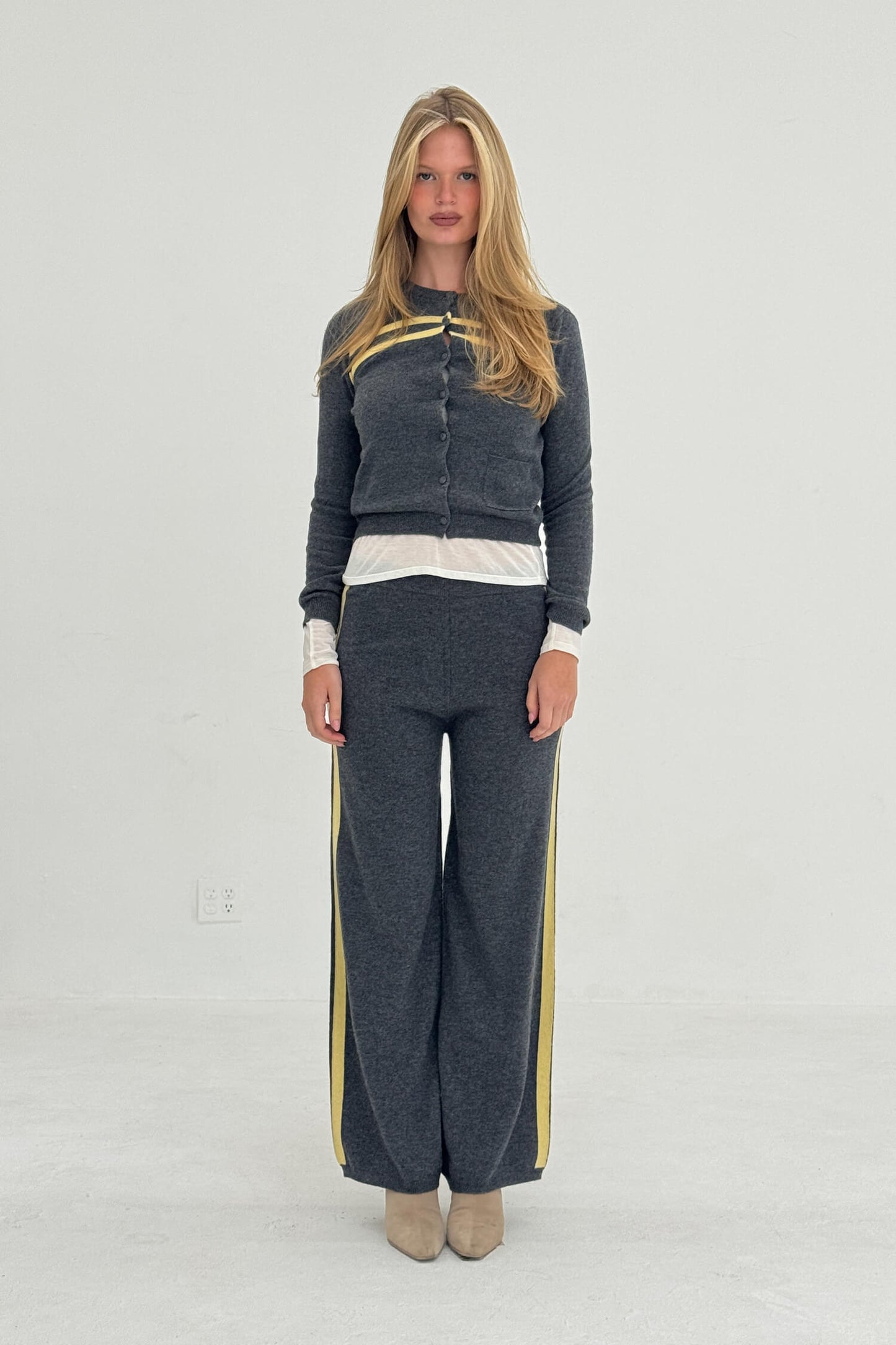 Cashmere Wool Stripe Cardigan