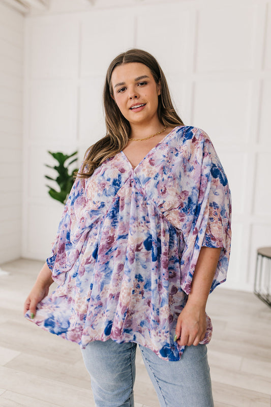 Top peplum azul 'Fabled in Floral Draped'