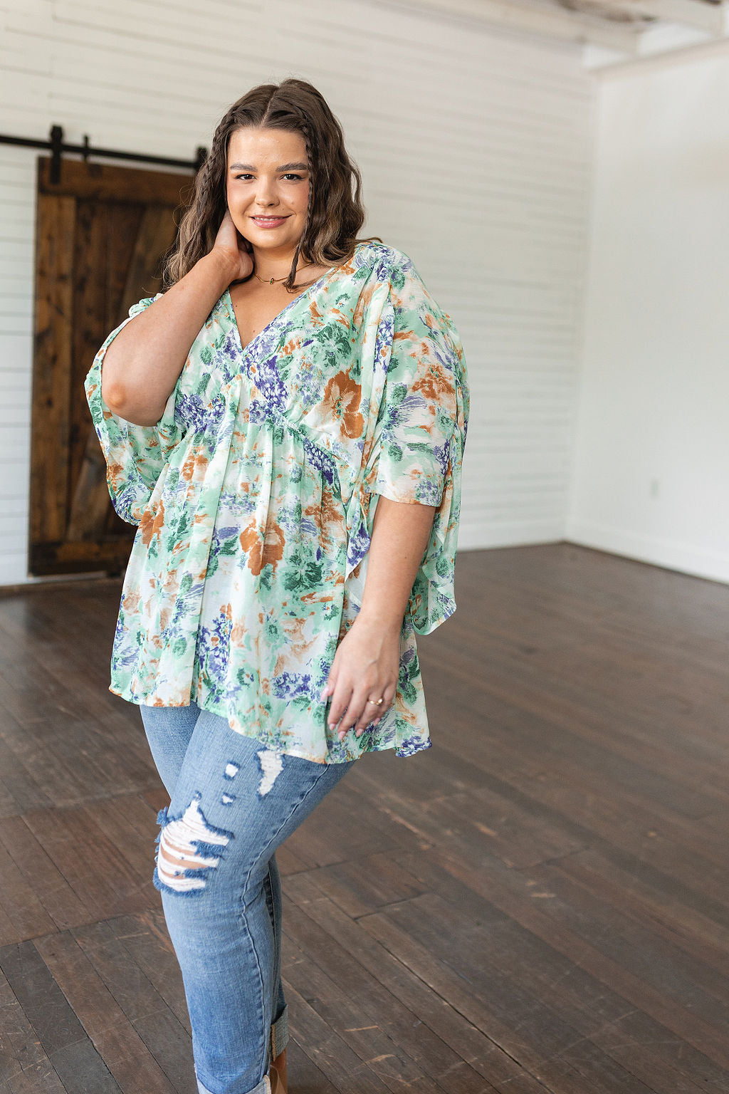 Fabled in Floral Draped Peplum Top en Marfil