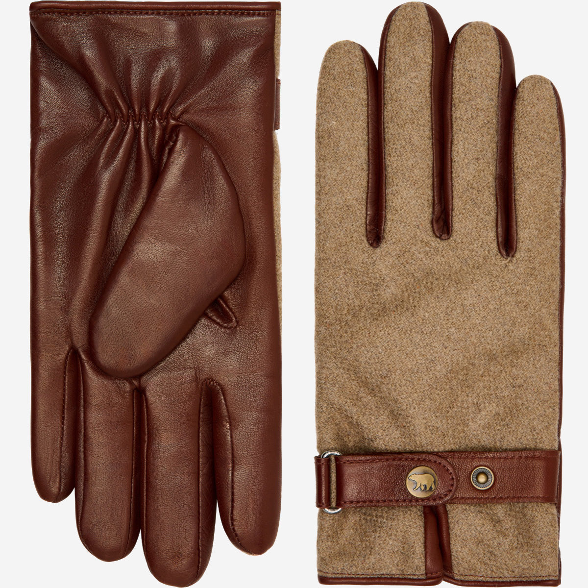 Fabrizio (brown) - Italian tweed men’s gloves with touchscreen capability and adjustable snap button