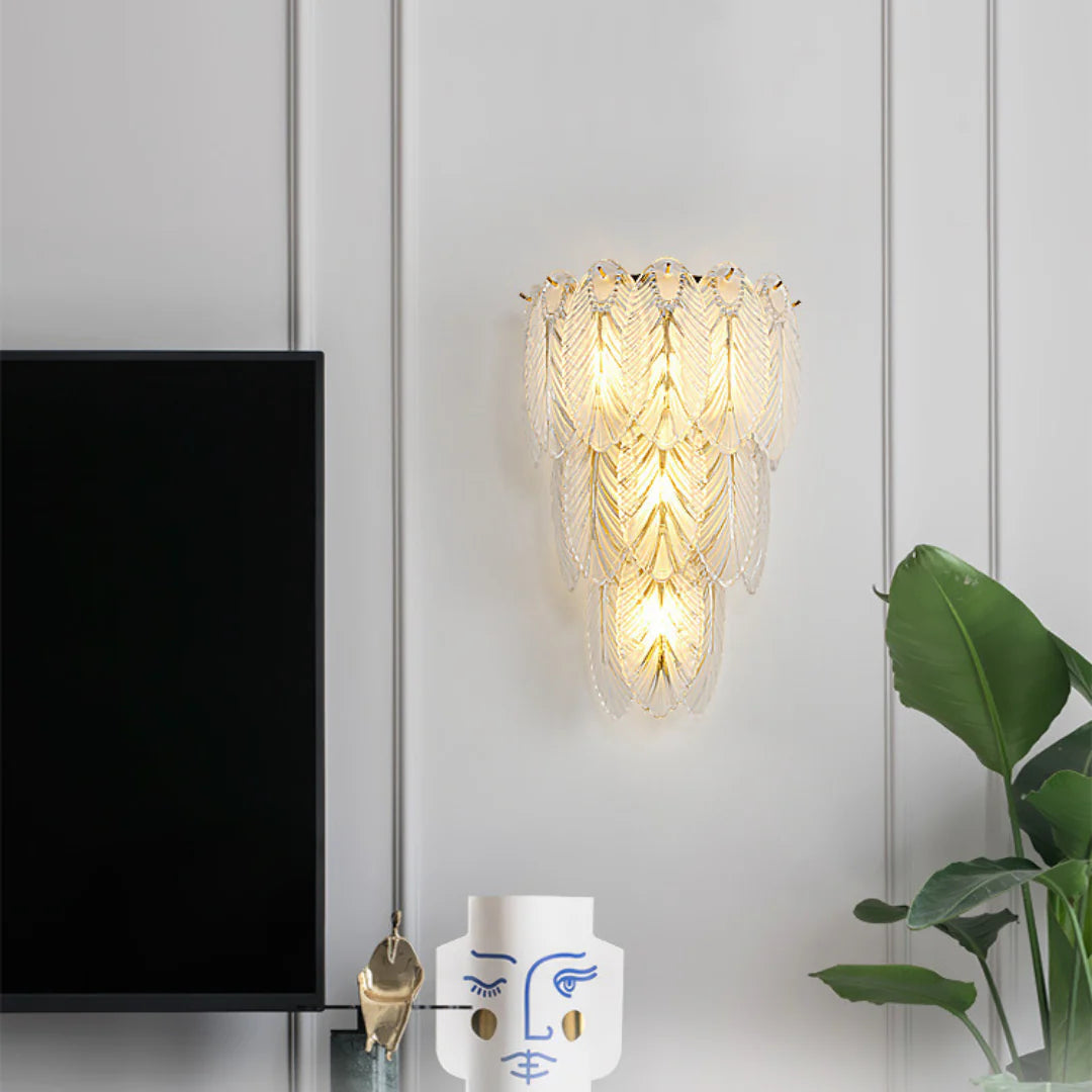 Lámpara de pared de cristal con plumas