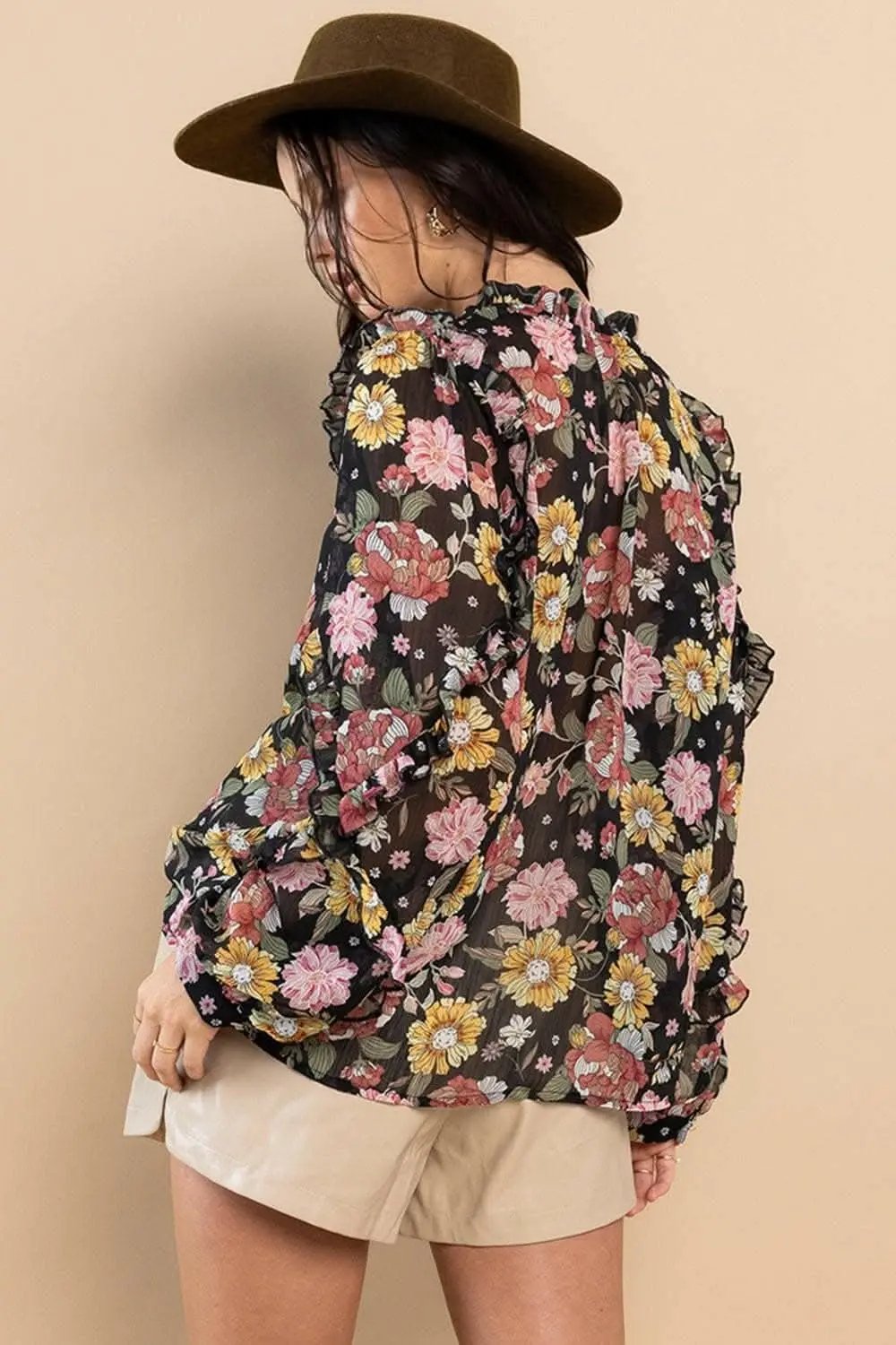 Pants Trendsi Floral Blouse Women's Elegant Ruffle Long Sleeve Top - Feminine Fit