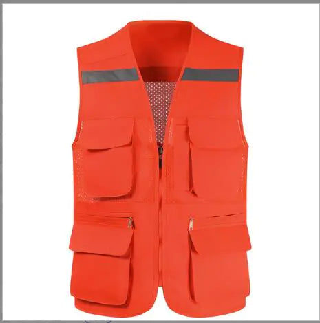 Men's Reflective Safety Vest with Multi-Pocket Mesh Design