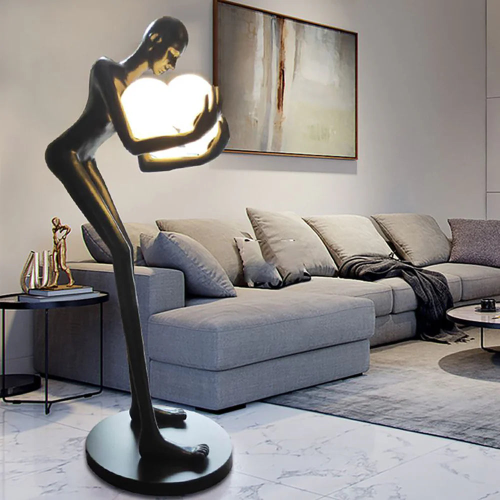 Lámpara de pie de escultura Figura Sosteniendo Bola