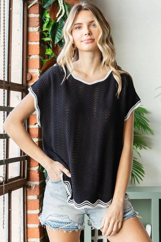 Shorts Trendsi Crochet Knit Top Women's Casual Wavy Drop Shoulder USA Shipped