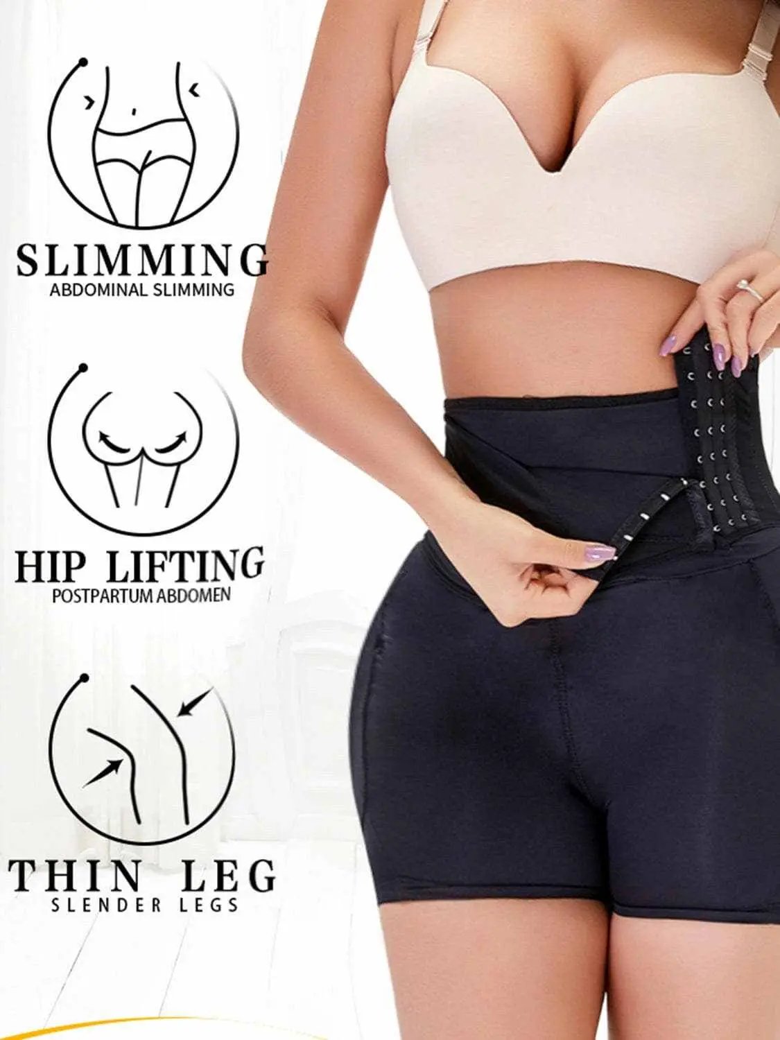 Trendsi Shaping Shorts Women's Everyday Wear Body Shaper High Waist Hook Closure