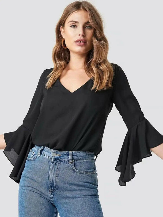 Playeras Trendsi Collares - Blusa transparente coqueta con mangas con volantes