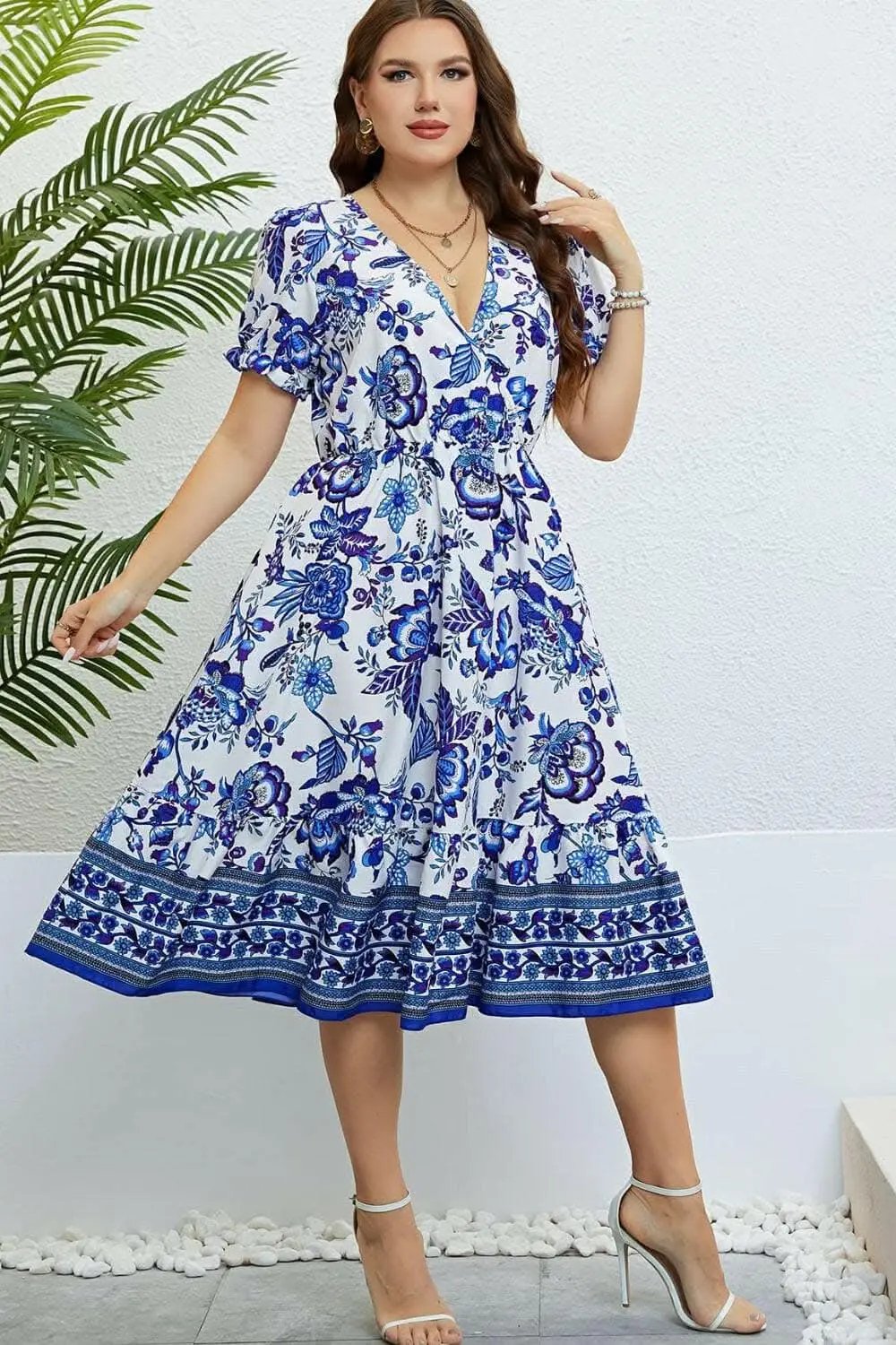 Dresses Trendsi plus - Trendsi Floral Midi Dress with Flounce Sleeves
