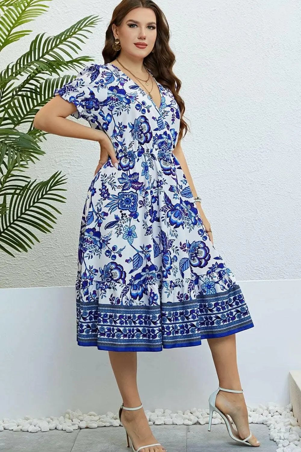 Dresses Trendsi plus - Trendsi Floral Midi Dress with Flounce Sleeves