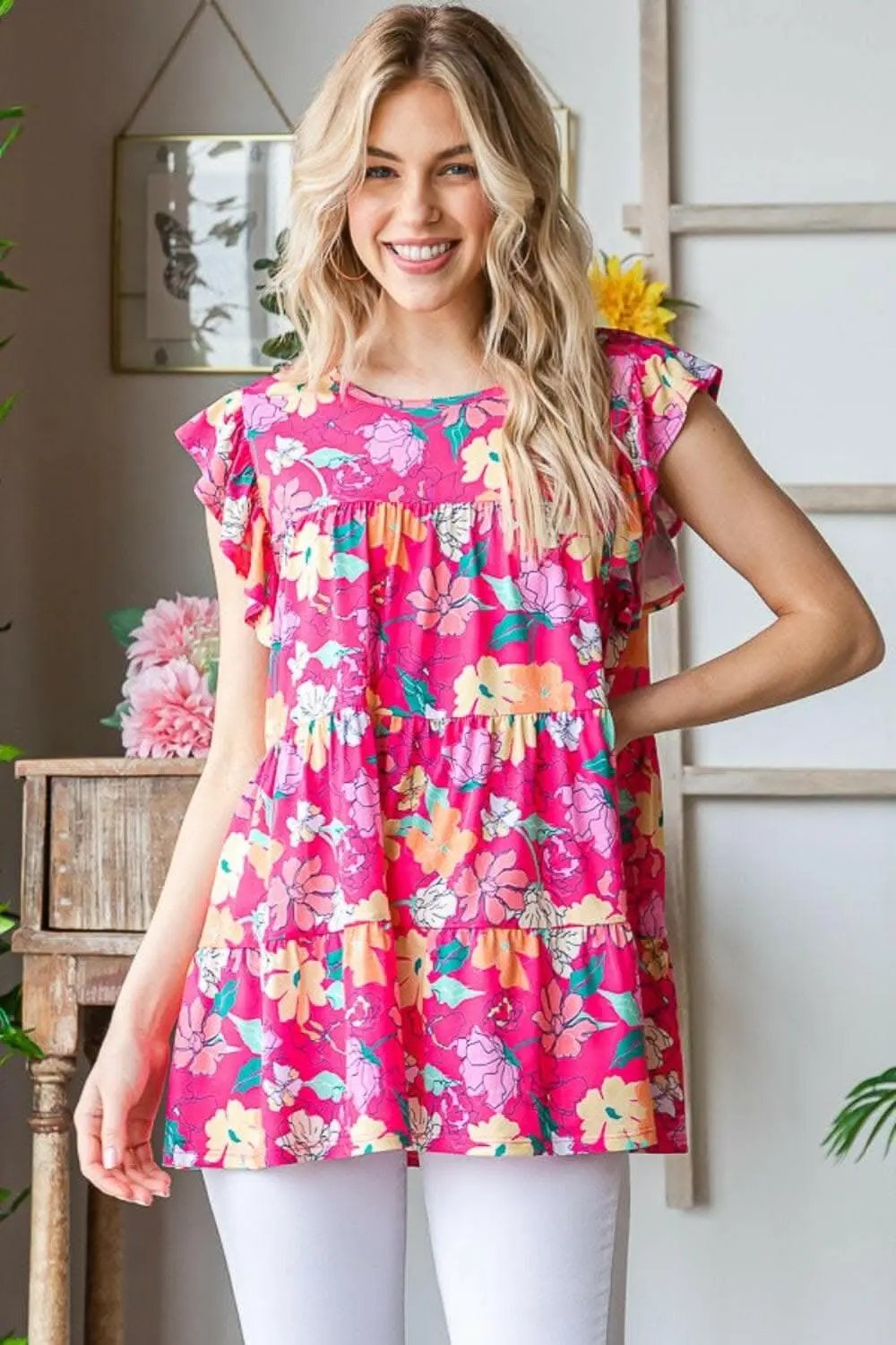 T-Shirts Trendsi just arrived - Floral Ruffle Sleeve Blouse