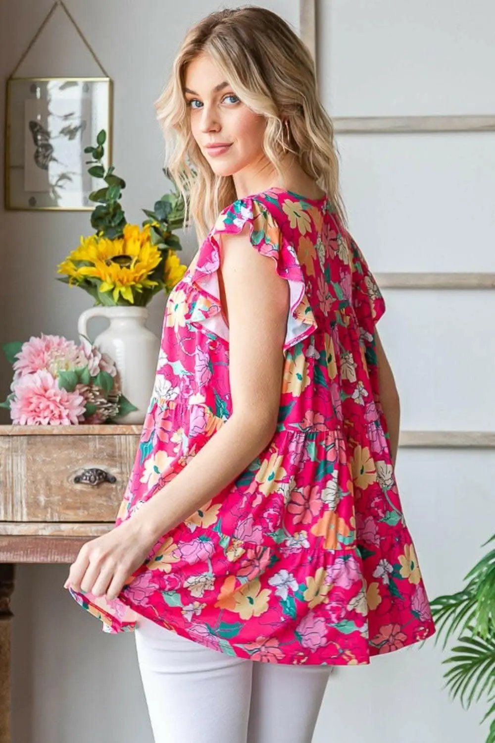 T-Shirts Trendsi just arrived - Floral Ruffle Sleeve Blouse