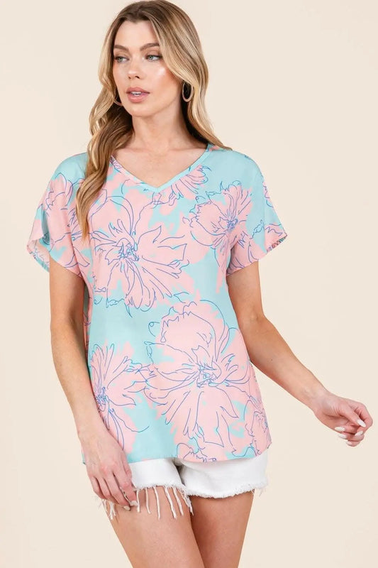 Camisetas Trendsi Shorts - Camiseta de manga corta Floral Whimsy