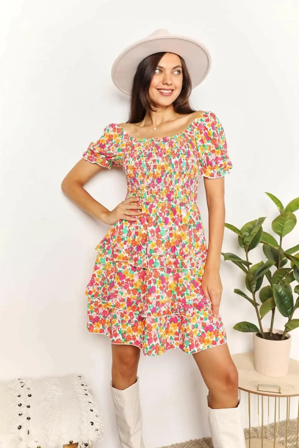 Trendsi Maternity Floral Mini Dress | Strawberry Flounce Sleeves