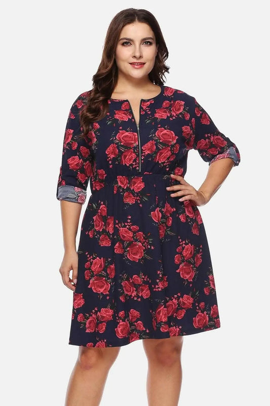 Vestido de media cremallera floral Trendsi plus - Curvy