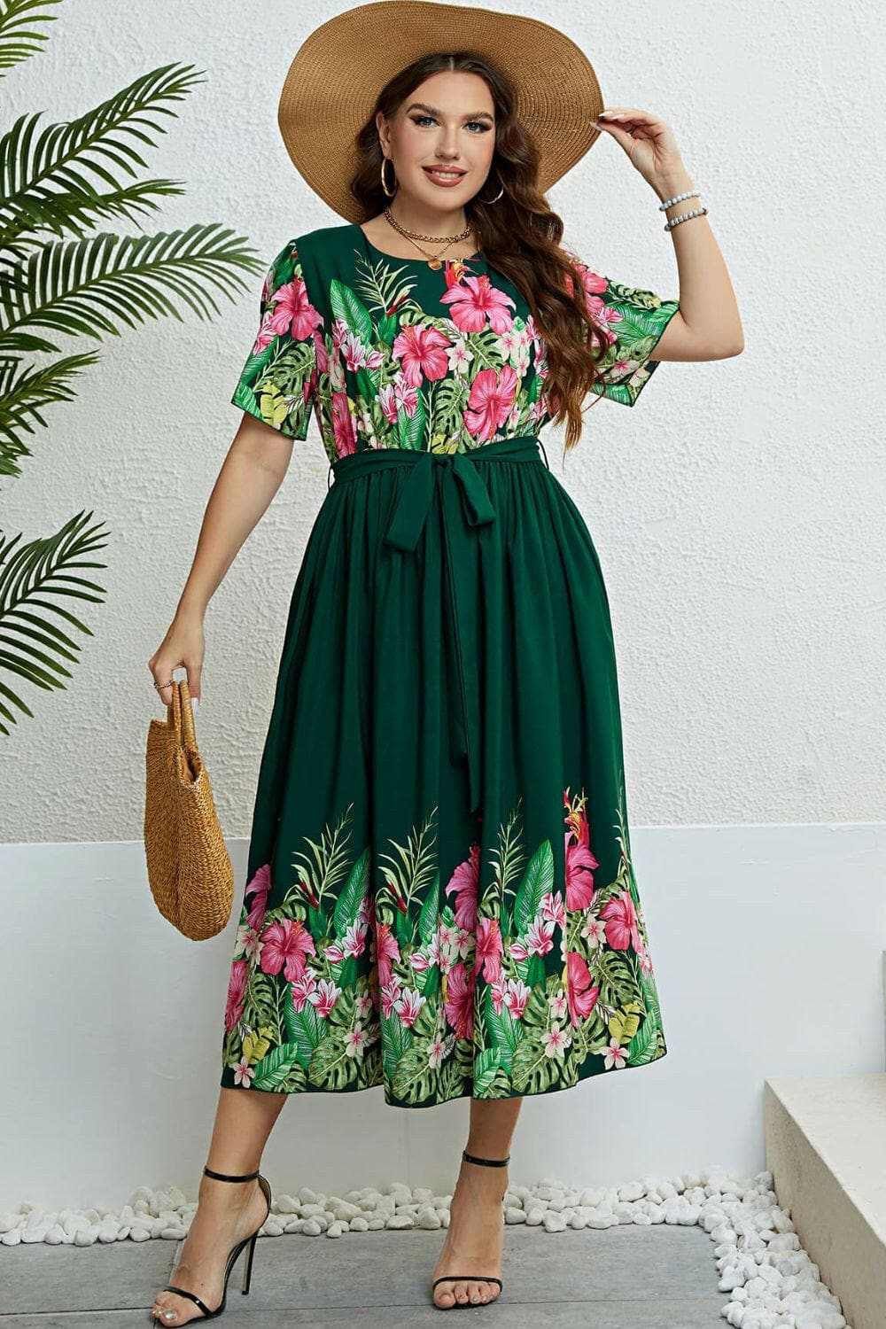Dresses Trendsi Floral midi dress with tie waist