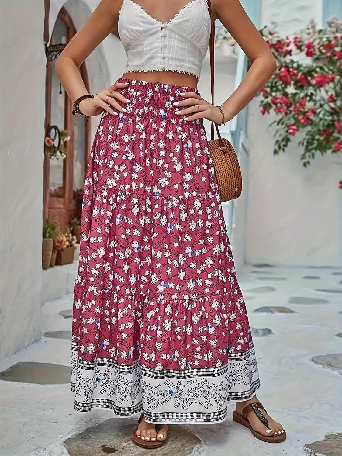 Dresses Trendsi just arrived - Floral midi skirt with elastic waist