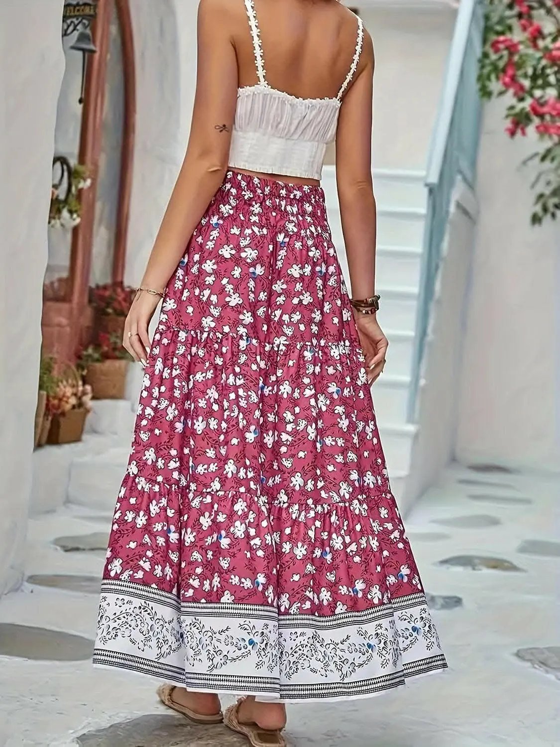 Dresses Trendsi just arrived - Floral midi skirt with elastic waist