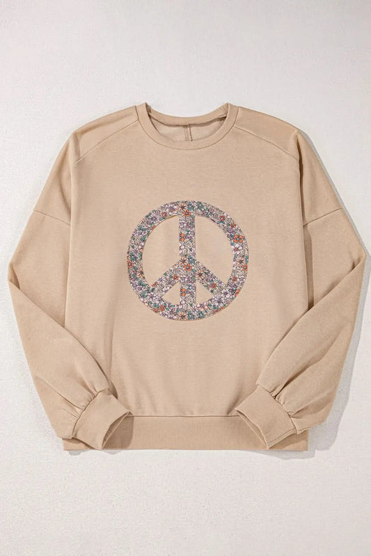 Sudadera Love Salve de talla grande para mujer con signo de la paz floral — Comodidad acogedora para el invierno