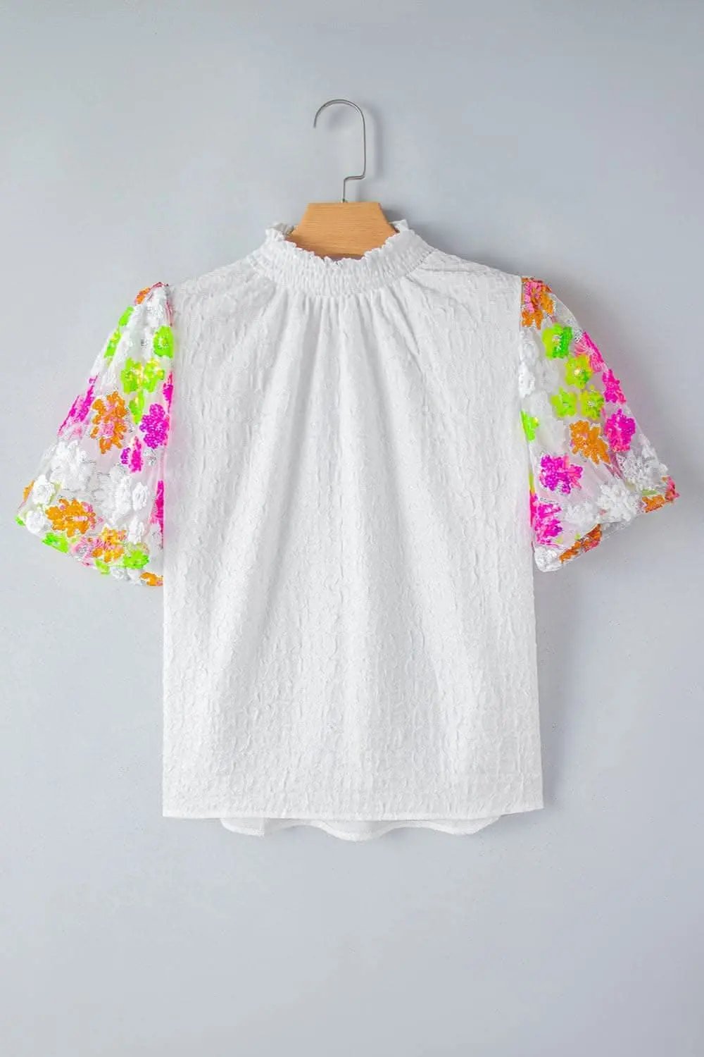Trendsi Mock Neck Blouse with Floral Sequin Detail