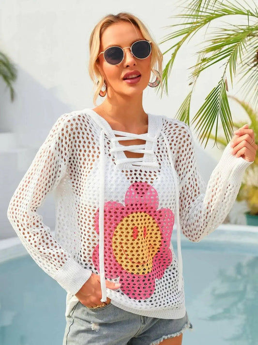Camisetas Trendsi trajes de baño - Cubrebaño floral transparente con capucha