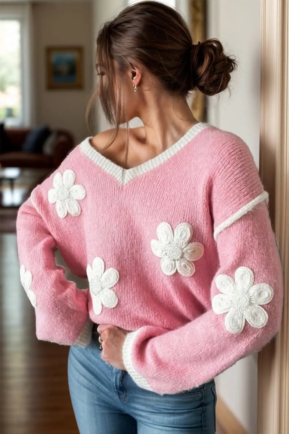 Sweaters Trendsi Floral v-neck dropped shoulder sweater