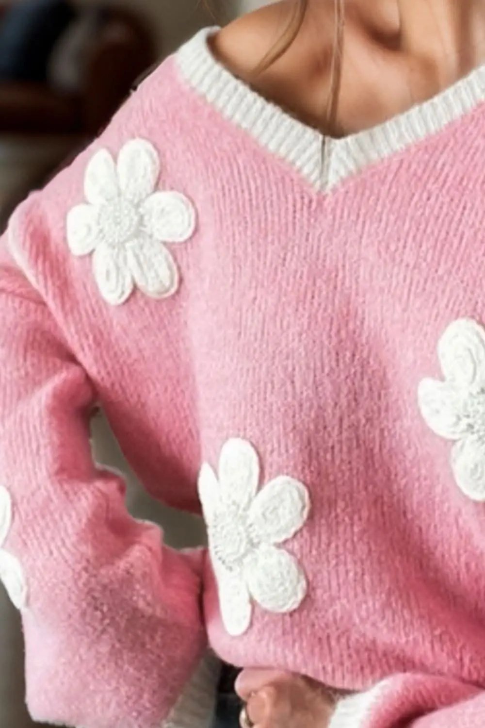 Sweaters Trendsi Floral v-neck dropped shoulder sweater