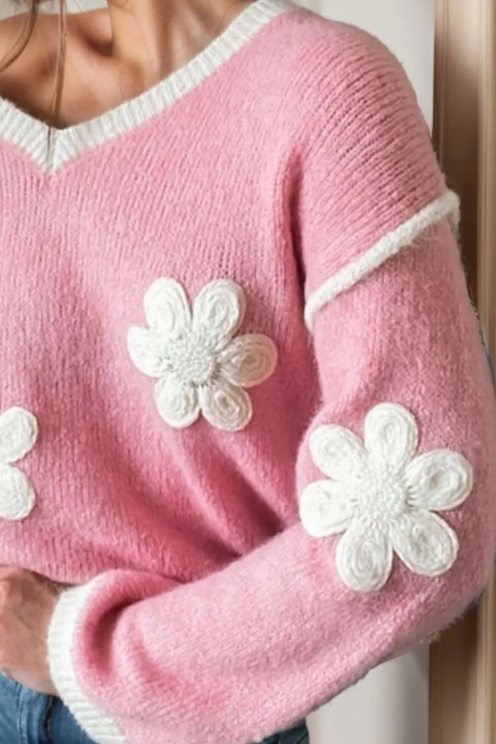 Sweaters Trendsi Floral v-neck dropped shoulder sweater
