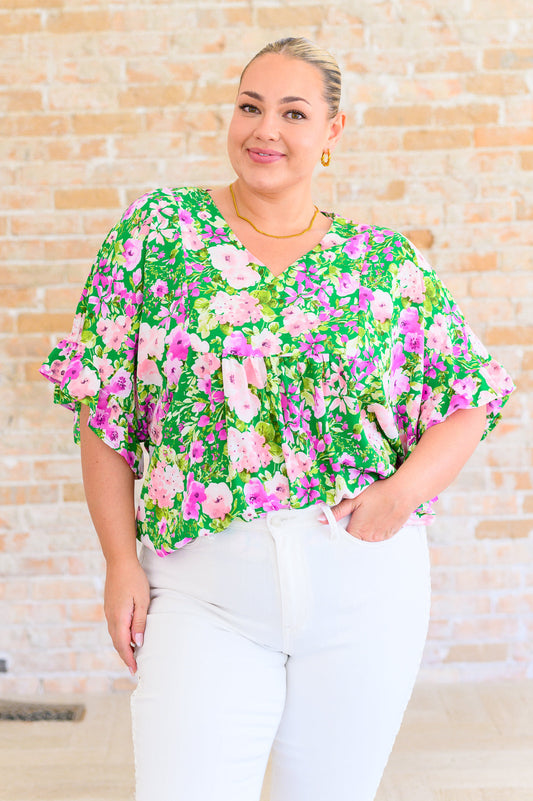 Top llamativo Florence con cuello de pico en verde Kelly