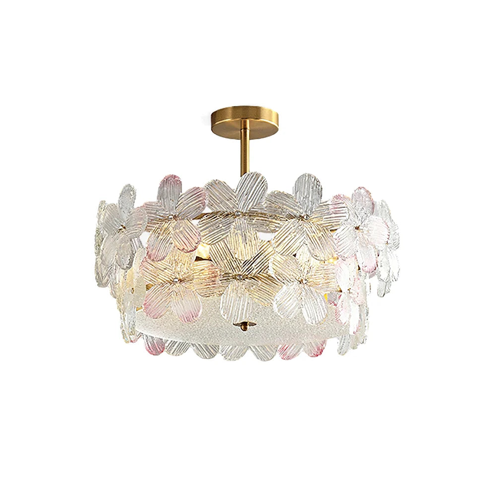 Lámpara de Techo de Cristal Esmerilado con Racimo de Flores
