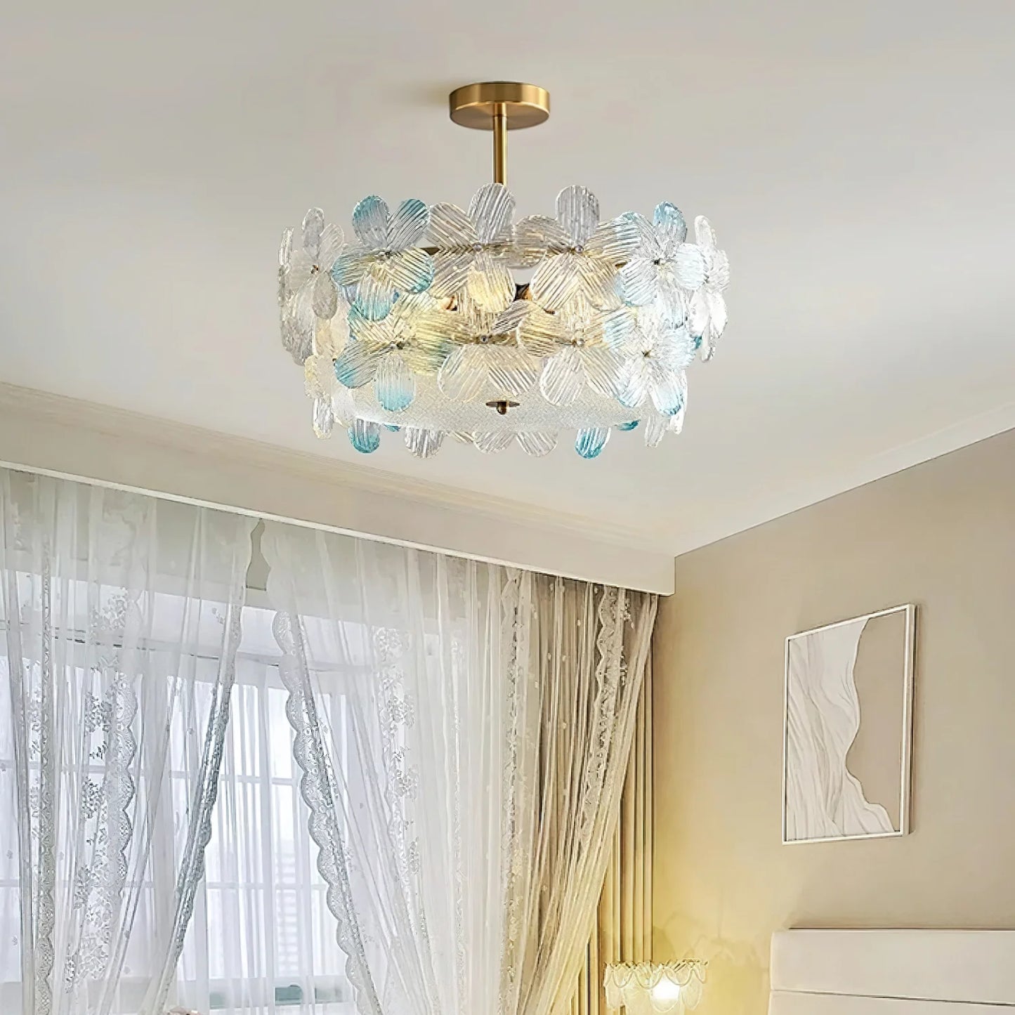 Lámpara de Techo de Cristal Esmerilado con Racimo de Flores