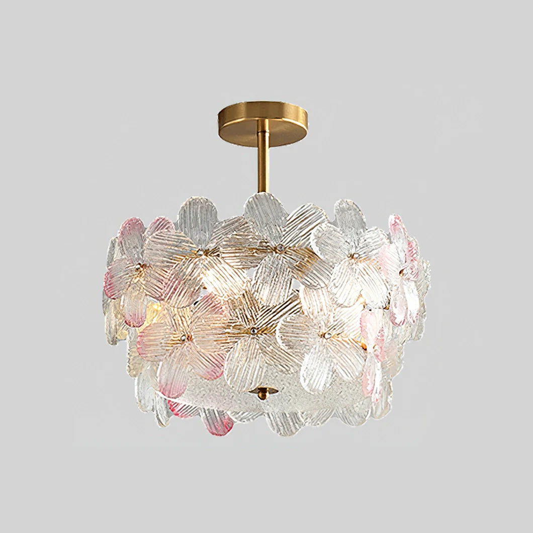 Lámpara de Techo de Cristal Esmerilado con Racimo de Flores