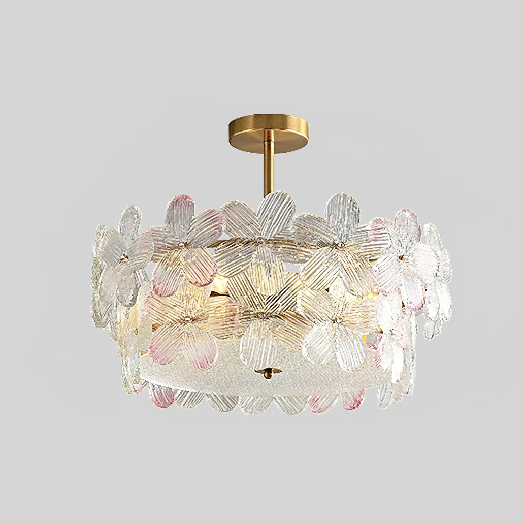 Lámpara de Techo de Cristal Esmerilado con Racimo de Flores