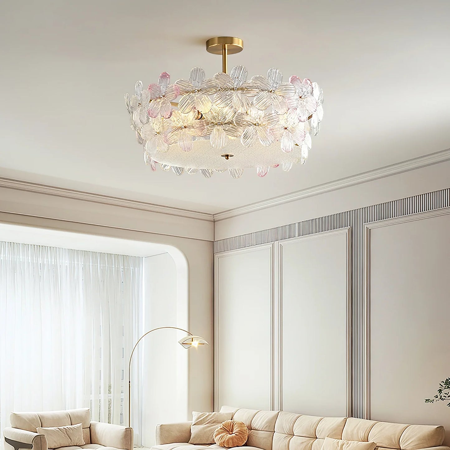 Lámpara de Techo de Cristal Esmerilado con Racimo de Flores