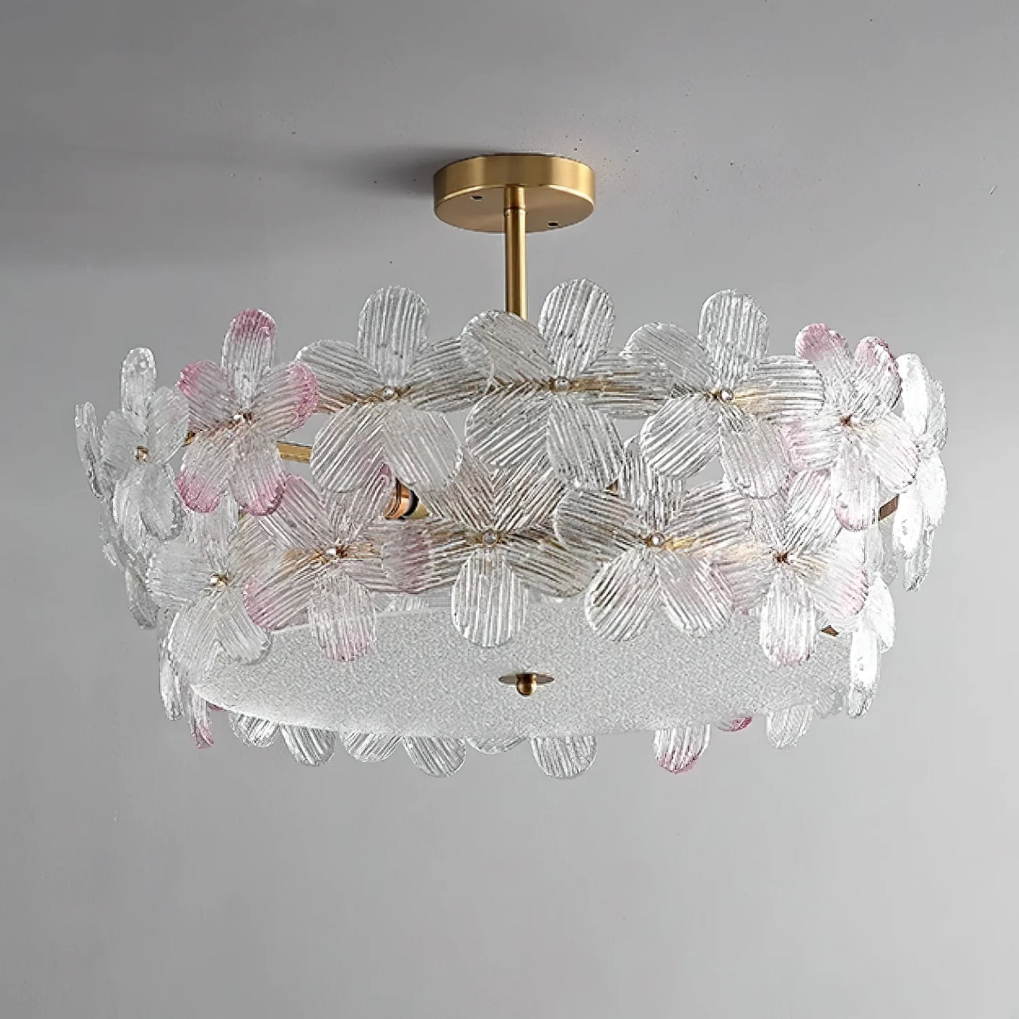 Lámpara de Techo de Cristal Esmerilado con Racimo de Flores