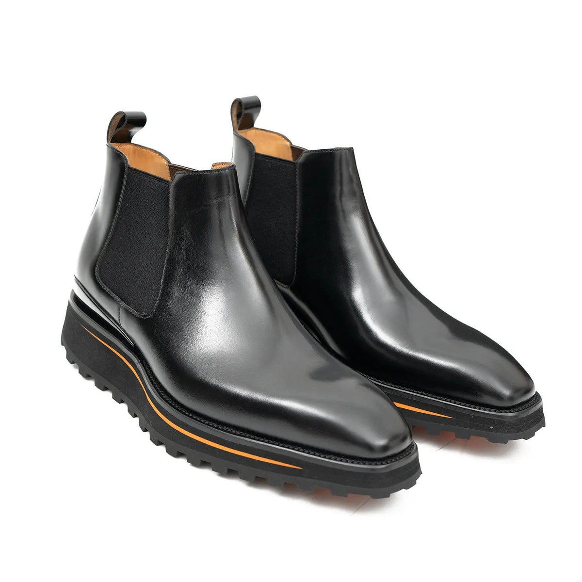 Black Plain-Toe Cow Leather Chelsea Boots