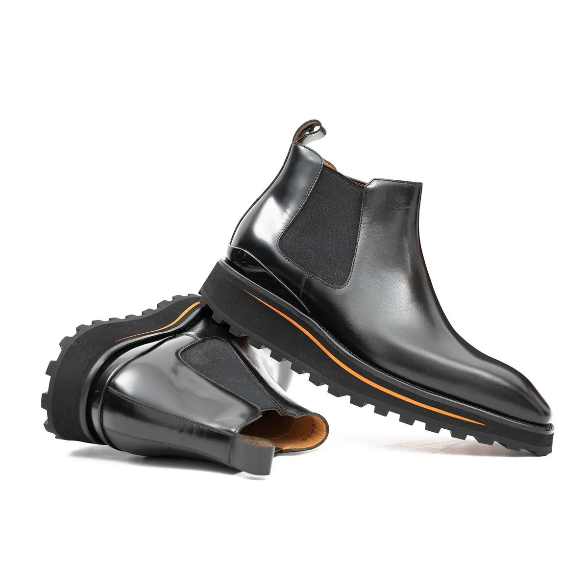 Black Plain-Toe Cow Leather Chelsea Boots