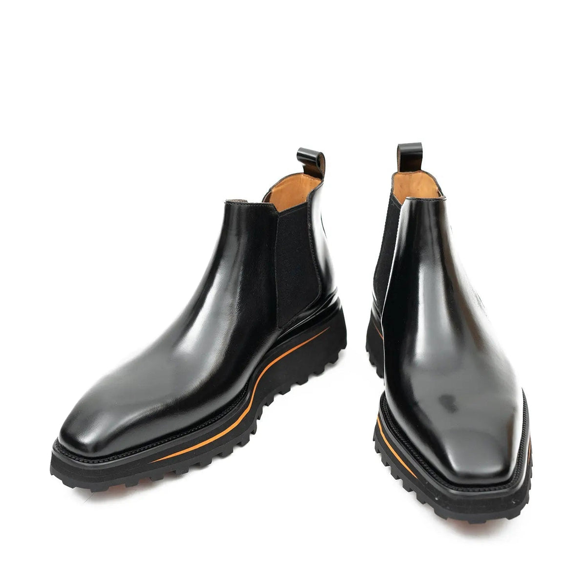 Black Plain-Toe Cow Leather Chelsea Boots