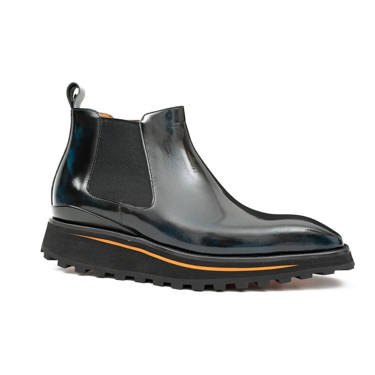 Blue-Black Plain-Toe Cow Leather Chelsea Boots