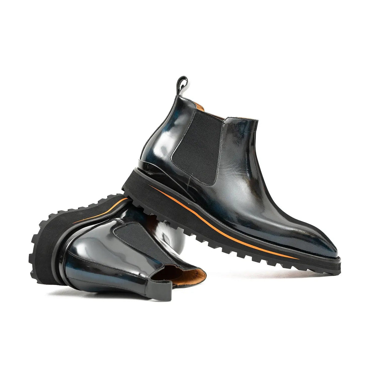 Blue-Black Plain-Toe Cow Leather Chelsea Boots