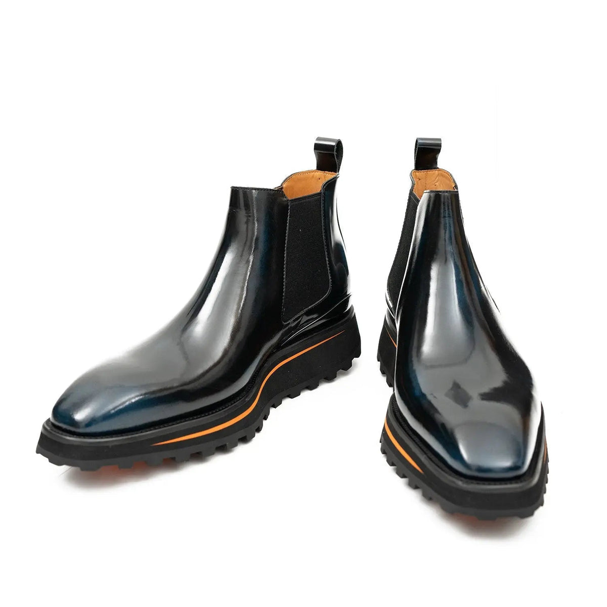 Blue-Black Plain-Toe Cow Leather Chelsea Boots