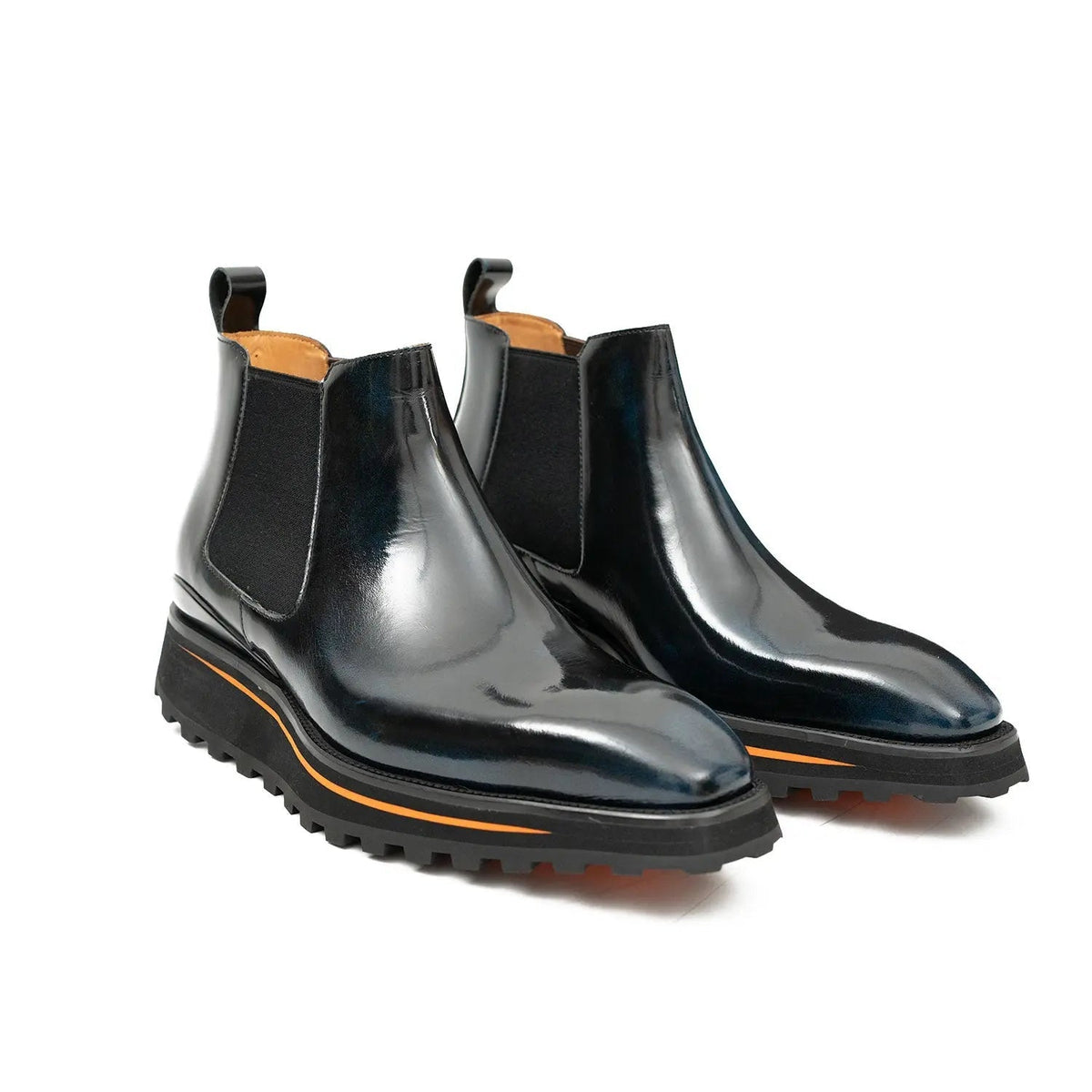 Blue-Black Plain-Toe Cow Leather Chelsea Boots